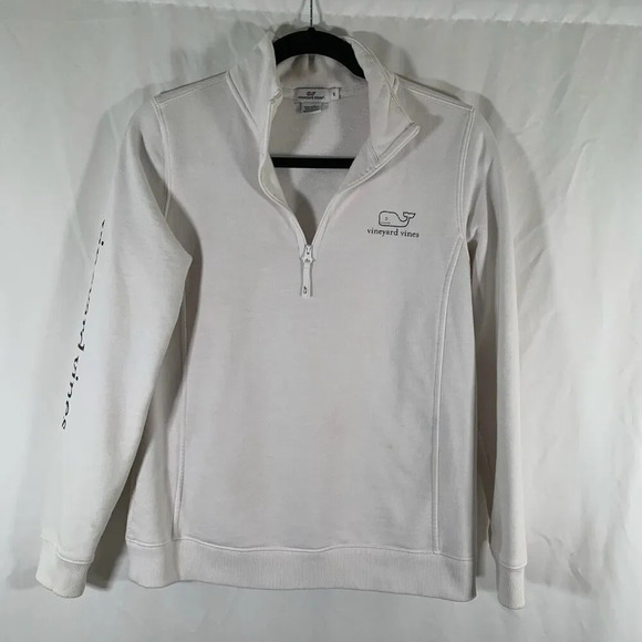 Vineyard Vines Sweater Women's Small White Graphic Print 1/4 Zip Long Sleeve - Picture 1 of 13